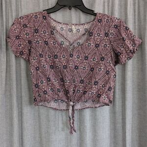 Mudd Crop Top Women's S Tie Front Floral Fairy Grunge Festival Waist Tie Cottage